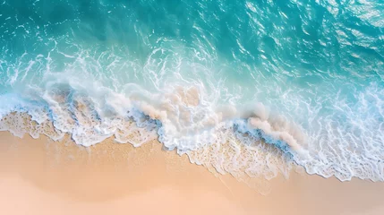 Foto op Canvas Beautiful tropical beach along the coastline with waves, Aerial drone view of sandy beach.  © Almultazam