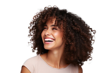 Studio portrait of a beautiful African American woman with clean healthy skin isolated on transparent png background.