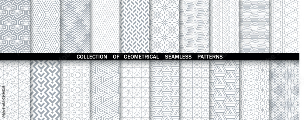 Wall mural geometric set of seamless gray and white patterns. simple vector graphics.
