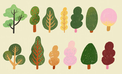 Hand drawn style tree element set