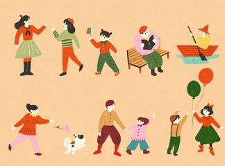 Cute outdoors people element set