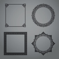 Set of decorative frames Elegant vector element for design in Eastern style, place for text. Floral black and gray borders. Lace illustration for invitations and greeting cards