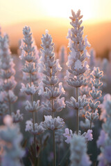 White Lavender flower in the mist and fog, vertical background