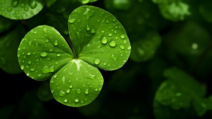 Fresh green clover leaves. Copy space.