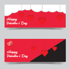 Valentine's day sale banner with heart shape, envelope and gift box. Paper cut style. Vector illustration, eps10