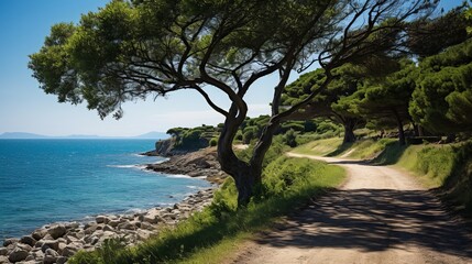 Obraz premium A calming view in the village Mikoszewo - Vistula entering the Baltic Sea and the road leading