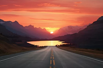 Deurstickers Sunset over the road in Glacier National Park, Montana, USA © Quan