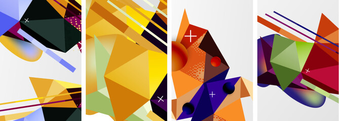 Geometric elements in abstract poster composition set. Vector illustration For Wallpaper, Banner, Background, Card, Book Illustration, landing page