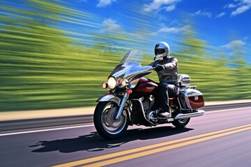 Motorcycle on the road with motion blur effect - obrazy, fototapety, plakaty