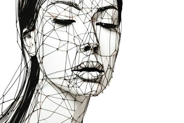 A female face combined with a network on white background