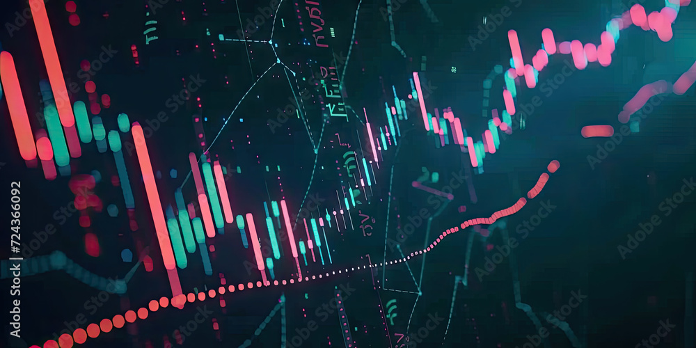 Poster close up graph chart of stock with moving average indicator. in monitor for trading, investment, cry