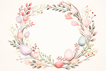 Minimal easter wreath with soft pastel colors and illustrative style