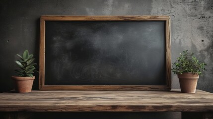Blank School Chalk Board on the Wall, Blackboard with rubbed wooden frame, old vintage dirty chalkboard. Back to School concept, for classroom or restaurant menu. Template blackboard for design