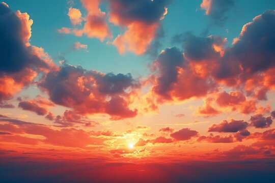 Beautiful sunset sky with clouds and sun - vintage effect style pictures