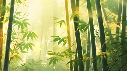 Fototapeta na wymiar Bamboo forest in the morning light. Panoramic image.