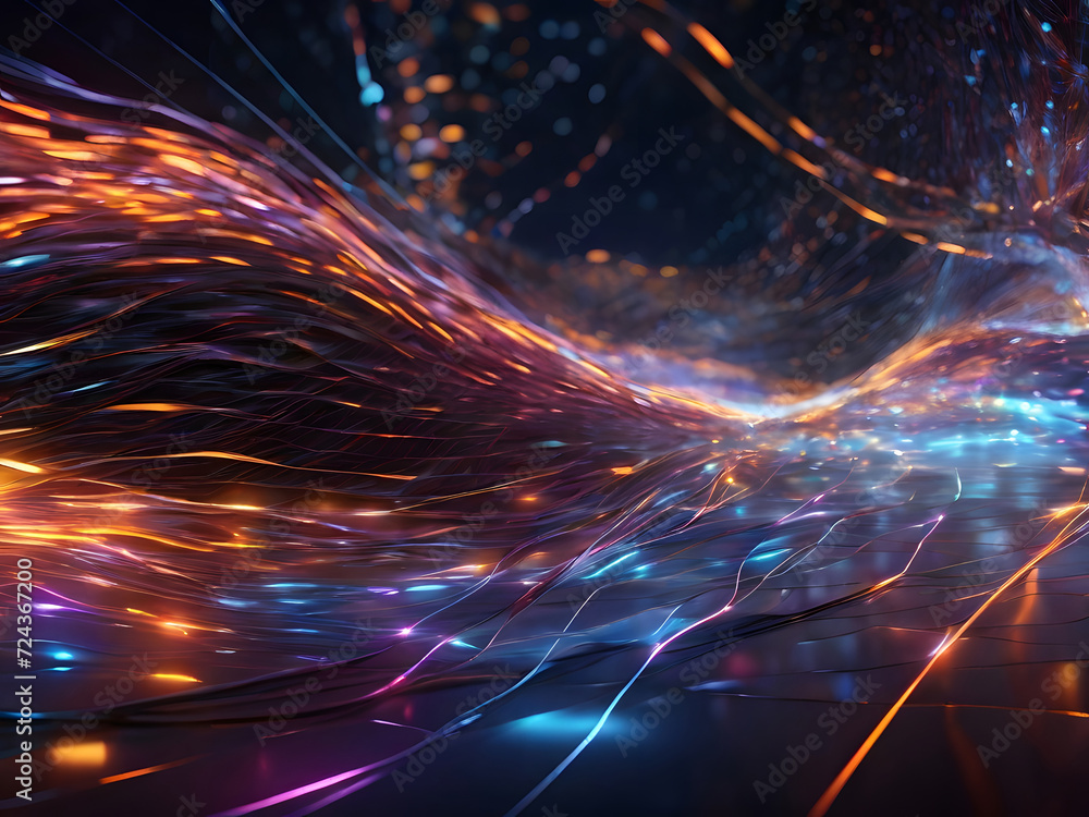 Poster as bits and bytes traverse through the cables, a mesmerizing dance of light unfolds, creating an int