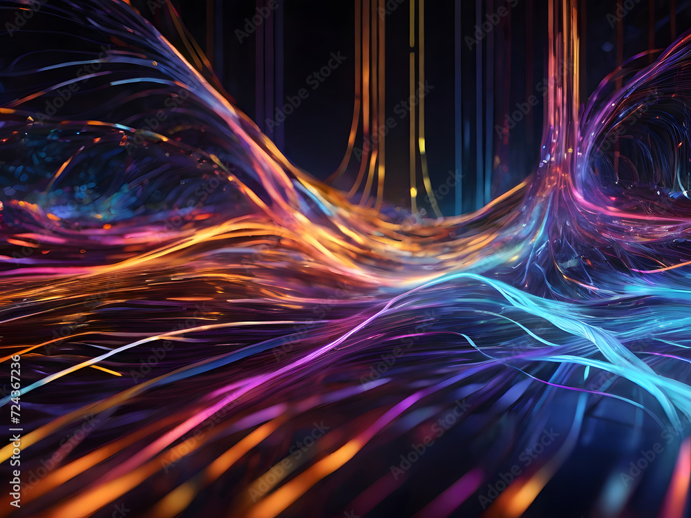 Poster as bits and bytes traverse through the cables, a mesmerizing dance of light unfolds, creating an int