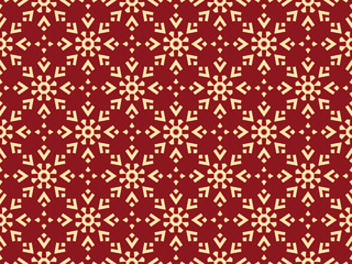 Abstract geometric pattern with lines, snowflakes. A seamless vector background. Gold and red texture. Graphic modern pattern