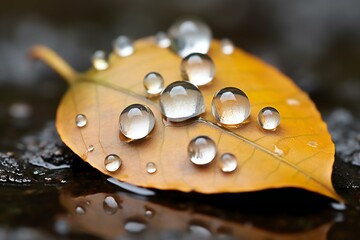 Water drops on a leaf after the rain,  Macro shot with shallow depth of field