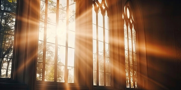 light in the window,  light going through a church window, 