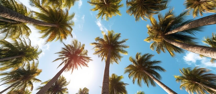 towering palm trees looking up at the Miami sky