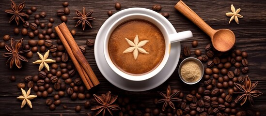 Obraz na płótnie Canvas Cup coffee with homemade cookie milk filbert. Still life with hot drink.