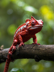 Colorful chameleon sitting on a branch in nature, Macro photography