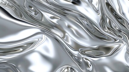 Silver chrome liquid metal with waves. Melt wavy abstract background