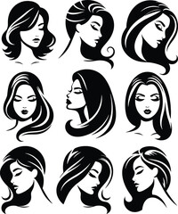 set of faces, silhouette of women