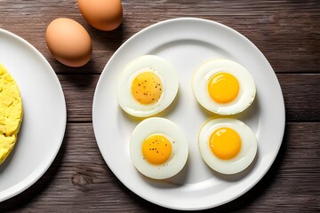 Easy health food for busy modern people, sunny side up for breakfast, fried eggs, great protein supplement. Generative AI