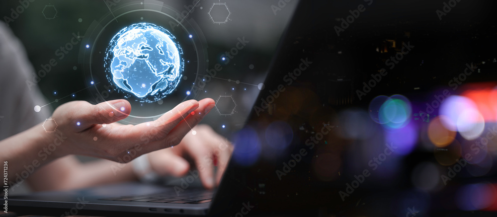 Poster ai digital transformation concept.iot, internet of things. transformation of ideas and the adoption 