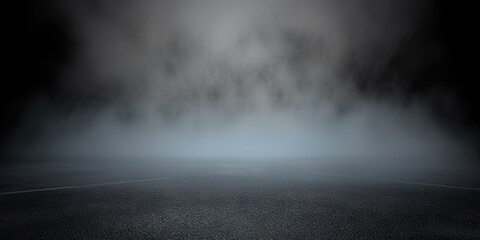 empty asphalt road with fog, Dark street, wet asphalt, reflections of rays on road. Abstract dark blue background, smoke, smog. Empty dark scene, neon light, spotlights