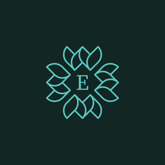 Initial letter E floral ornamental border frame logo