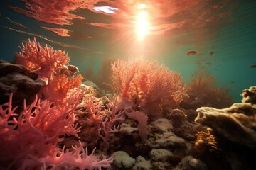 Fototapeta na wymiar Surreal Sunset: Coral in the warm hues of a surreal underwater sunset.