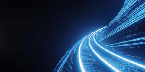  blue glowing light path trail.,  The concept of technology and information transfer. Abstract digital background. Optical fiber of digital communication. Vector illustration on a dark background - obrazy, fototapety, plakaty