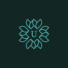 Initial letter U floral ornamental border frame logo