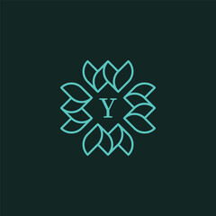 Initial letter Y floral ornamental border frame logo
