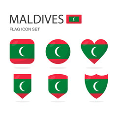 Maldives 3d flag icons of 6 shapes all isolated on white background.