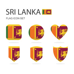 Sri Lanka 3d flag icons of 6 shapes all isolated on white background.