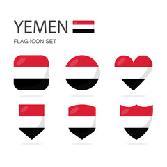 Yemen 3d flag icons of 6 shapes all isolated on white background.