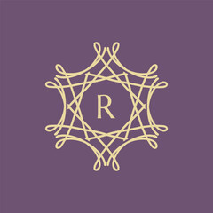 Initial letter R floral ornamental border circle frame logo