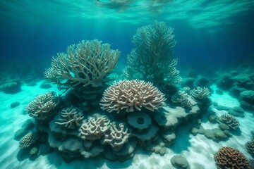 An underwater pedestal on the ocean floor that displays an empty coral sculpture.