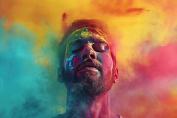 Holi Festival Poster design, realistic, HD, copy space - generative ai