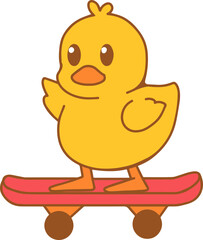Yellow Duck Playing Skateboard