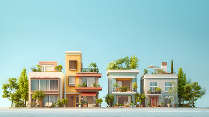 modern contemporary style miniature painting illustration of generic buildings or residential neighborhood for housing market and realeastate concept, mixed 3D with manual matte painting digital image - obrazy, fototapety, plakaty