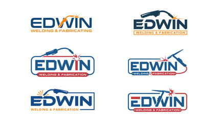 Set Edwin Welding and fabrication wordmark logo design icon element vector