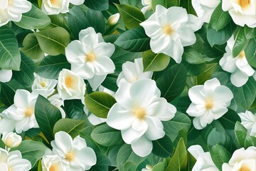 Fototapeta premium Beautiful White Flowers in a Garden, Blooming in Summer, Isolated Closeup of Floral Beauty with gardenia flower, Creating a Stunning Bouquet Seamless Pattern Background Product