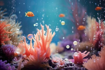 Fototapeta na wymiar Whimsical Wonderland: Coral with whimsical sea creatures.