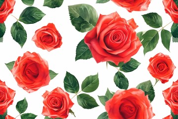 Red Roses Pattern on White Background, Love and Nature Concept , Isolated Floral Bouquet for Valentine's Day Gift Seamless Pattern Background Product Pattern