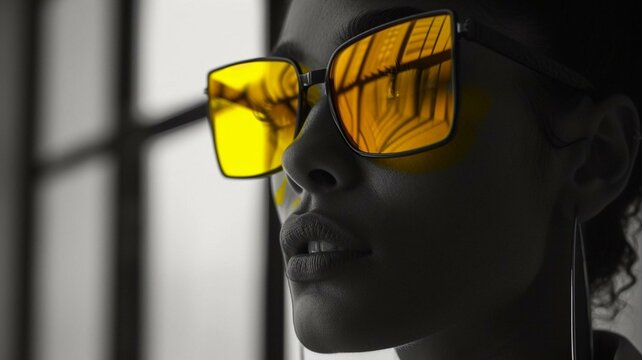 Close Up Of A Woman Wearing Yellow Tinted Sunglasses